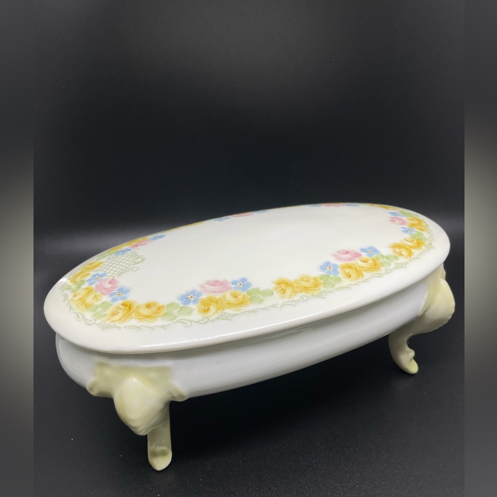 Antique Hand Painted Porcelain Jewelry Box-Trinket‎